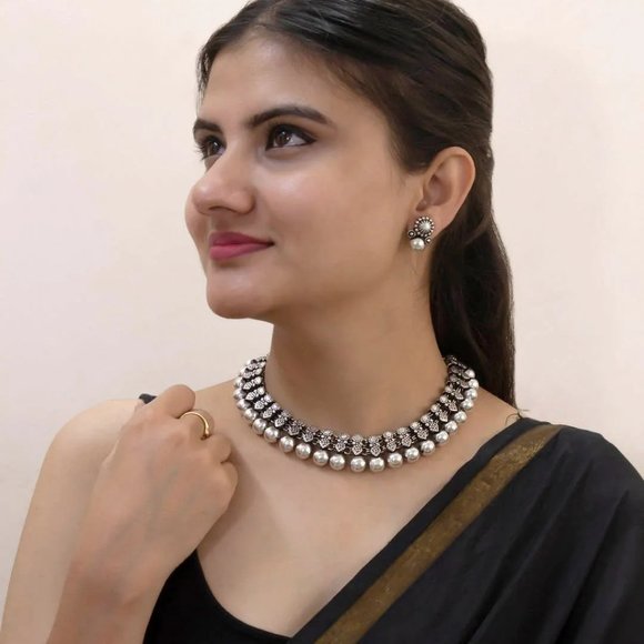 Jewelry - Oxidized Silver Style Choker Necklace Set
